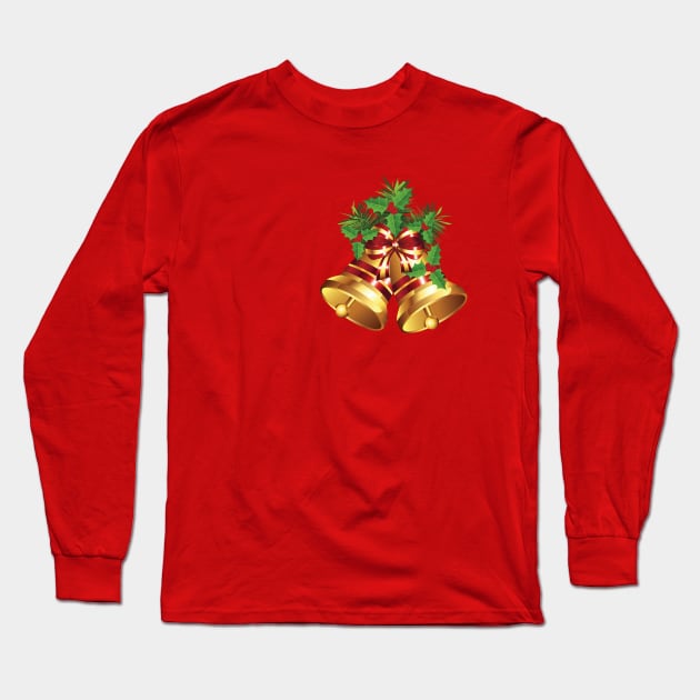 Golden Christmas Bell Long Sleeve T-Shirt by AnnArtshock